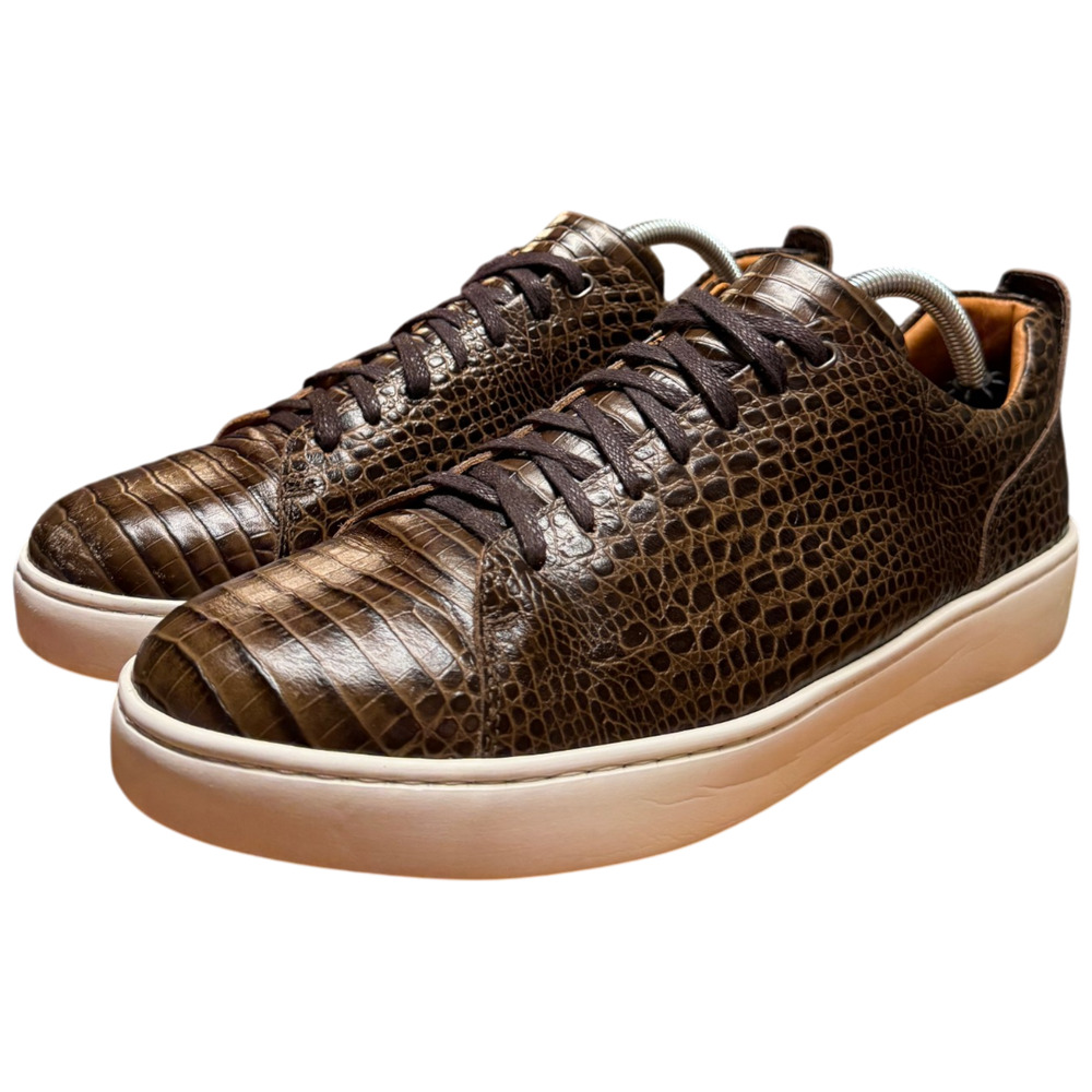 DONALD PLINER Alan Men's 10.5 Sport Sneaker Brown Croc Embossed Casual Shoe